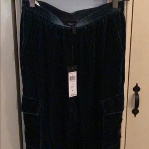 BCBGMaxazria “CIAN” teal/green velour cargo pants